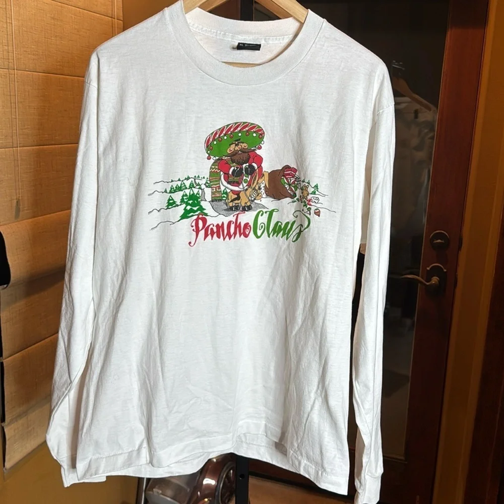 Screen Stars Best Pancho Claus Christmas Holiday Long Sleeve Tee Size XL